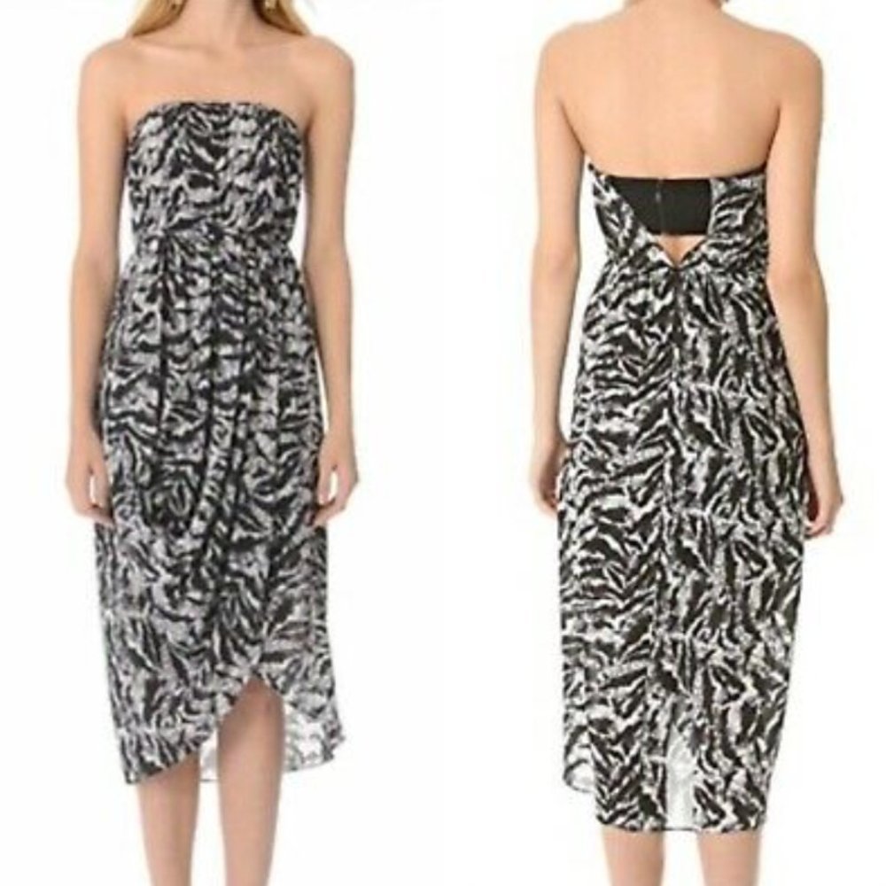 ALICE + OLIVIA Strapless Silver Tiger Print Silk Dress - Size 2